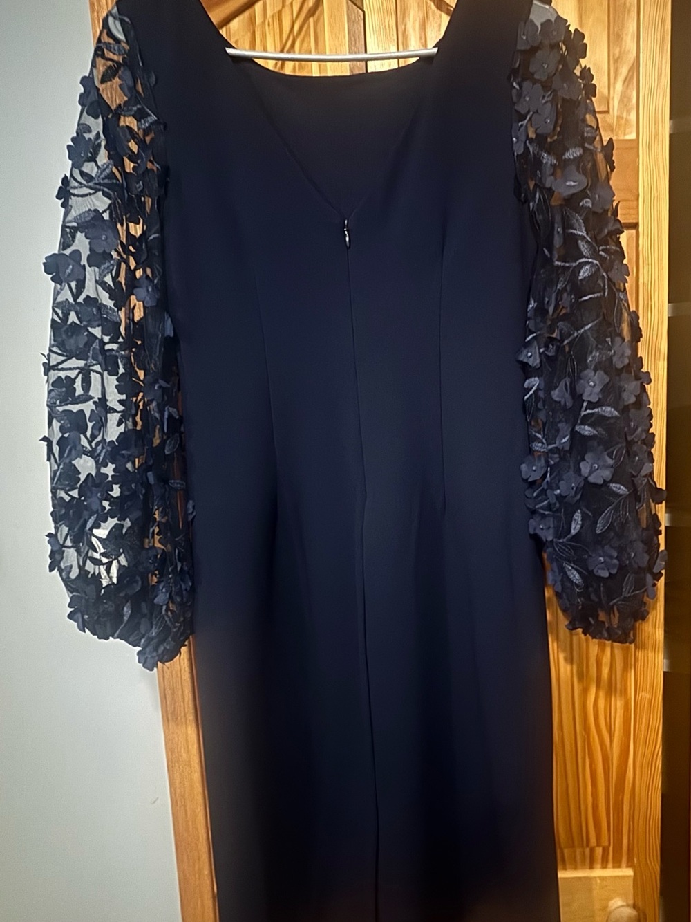 Eliza J Navy Long-Sleeve Dress with Floral Appliqué Sleeves